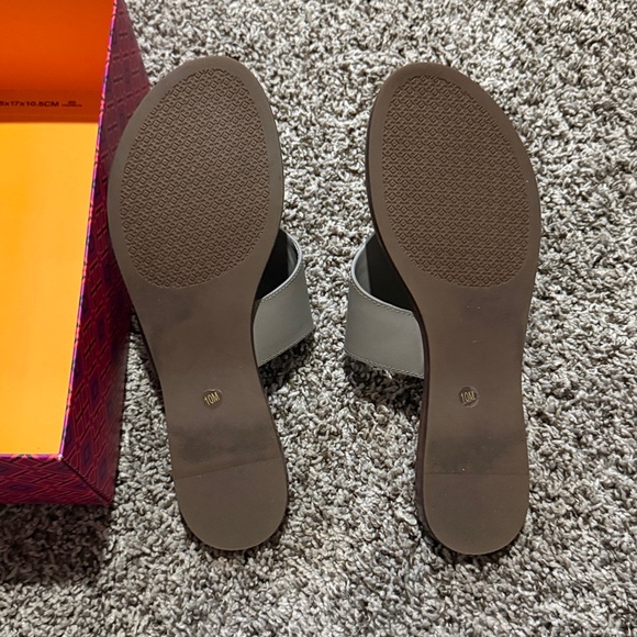 Tory Burch Metallic Gray Slides - Picture 4 of 7